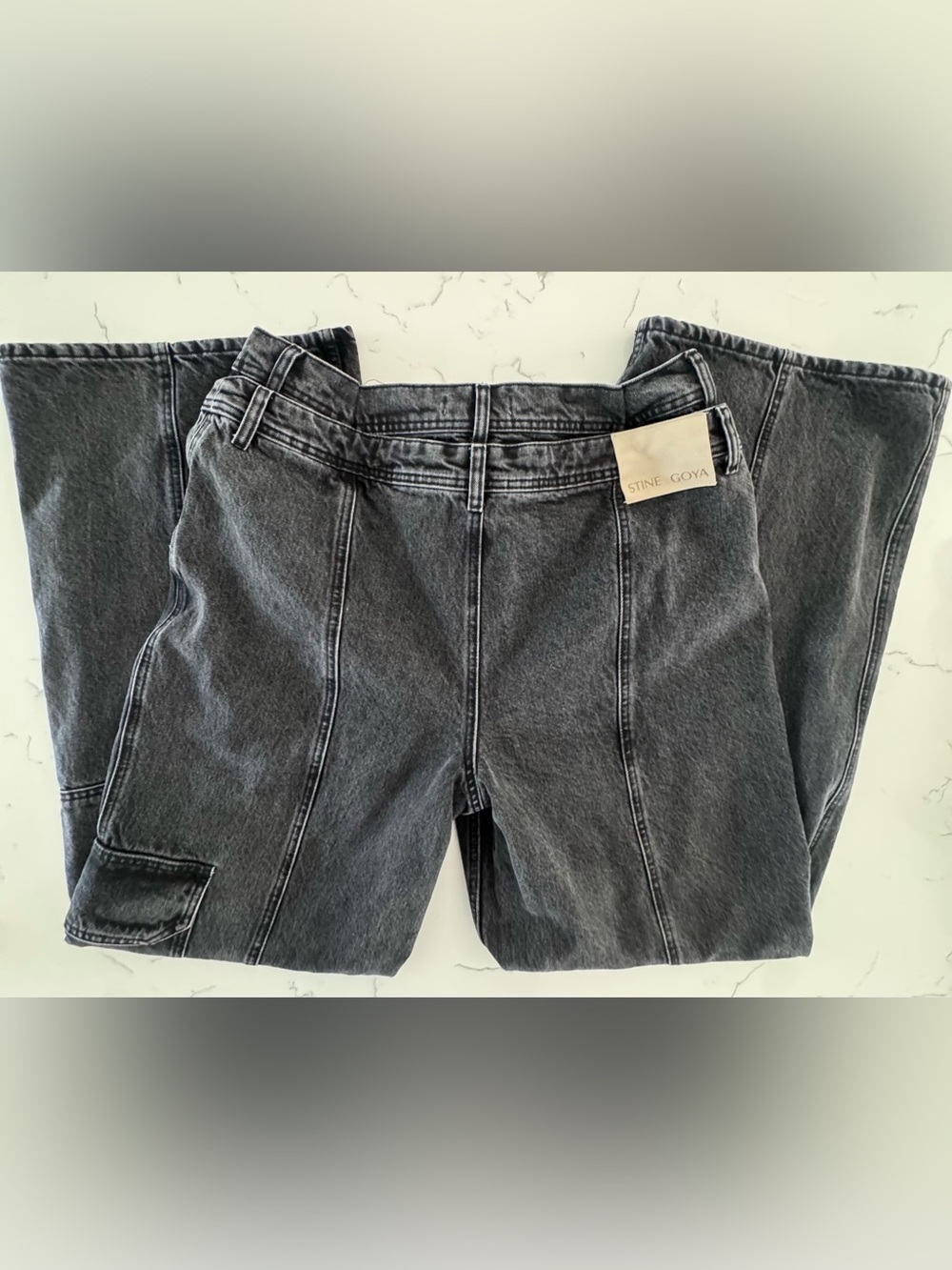 Stine Goya Paul Organic Cotton Black Wide Leg Cargo Jeans Size 31 Minimalist - Picture 6 of 11
